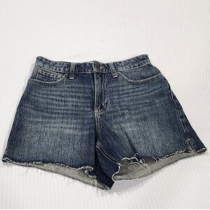 Hollister Curvy High-Rise Relaxed Denim Shorts Dark Wash Raw Hem W26 Size 2
